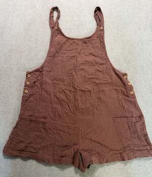 Salty Lemon Cotton Gauze Shortalls Romper in Brown  L